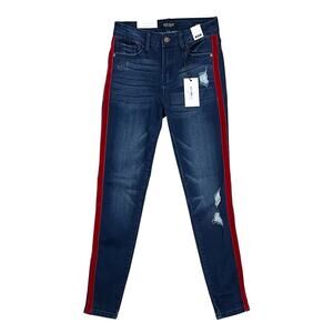 NWT Judy Blue Red Velvet Side Stripe Dark Wash Skinny Jeans Size 1/25